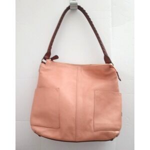 Sundance Pebbled Leather Hobo Bucket Bag Rolled Handle Side Pockets Made  Italy